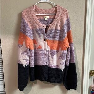 Maeve Pink and Orange Striped Cardigan Sweater